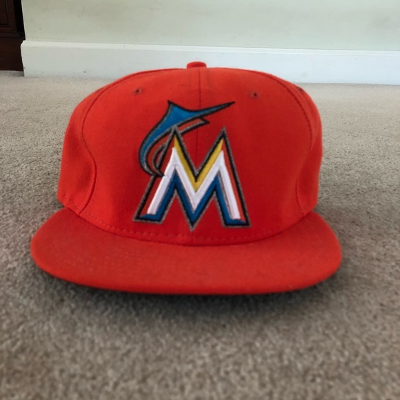 Miami Marlins New Era Flat Bill Hat (Orange) - Picture 1 of 4